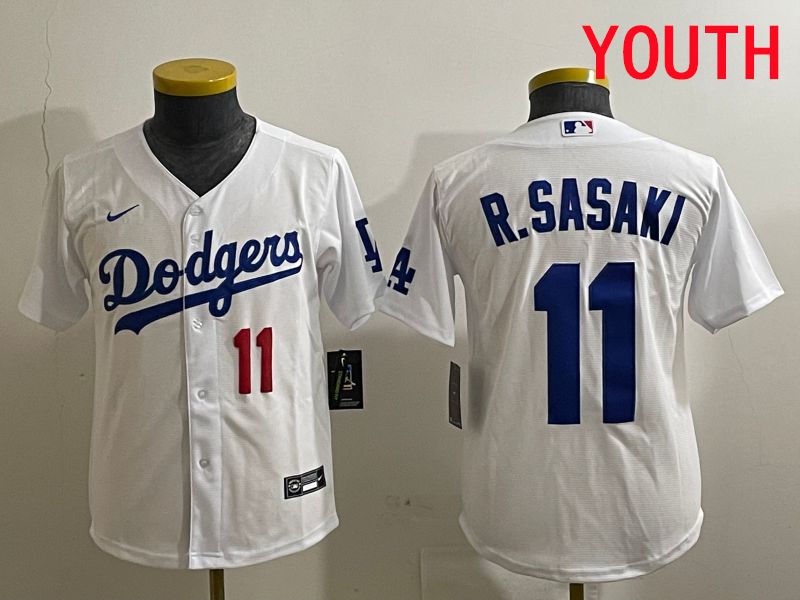Youth Los Angeles Dodgers #11 R.Sasaki White Game 2025 Nike MLB Jersey style 3